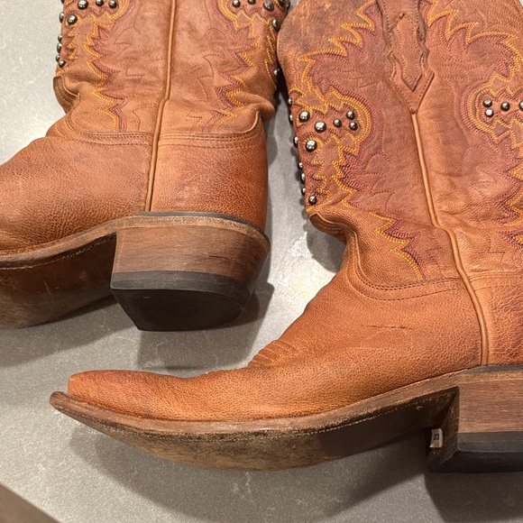 Lucchese Tan Leather Cowboy Boots with Stud Accents - Picture 9 of 9